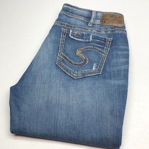 DISTRESS SILVER SUKI MID SLIM BOOT JEANS 36x31 😎